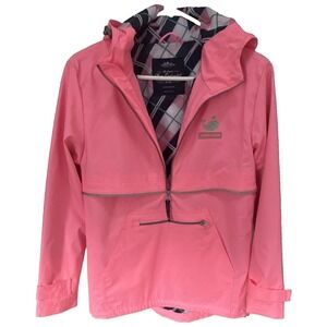 Charles River Rain Jacket Reflective New Englander Pink Hooded 1/4 Zip Logo XS